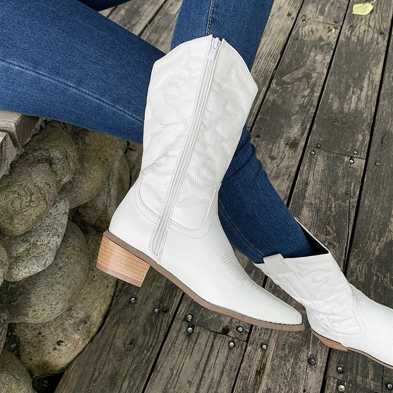 Women's Zipper Cowboy Boots | Calf Length 5