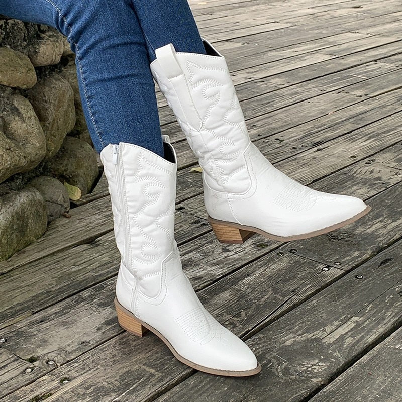 Women's Zipper Cowboy Boots | Calf Length 9