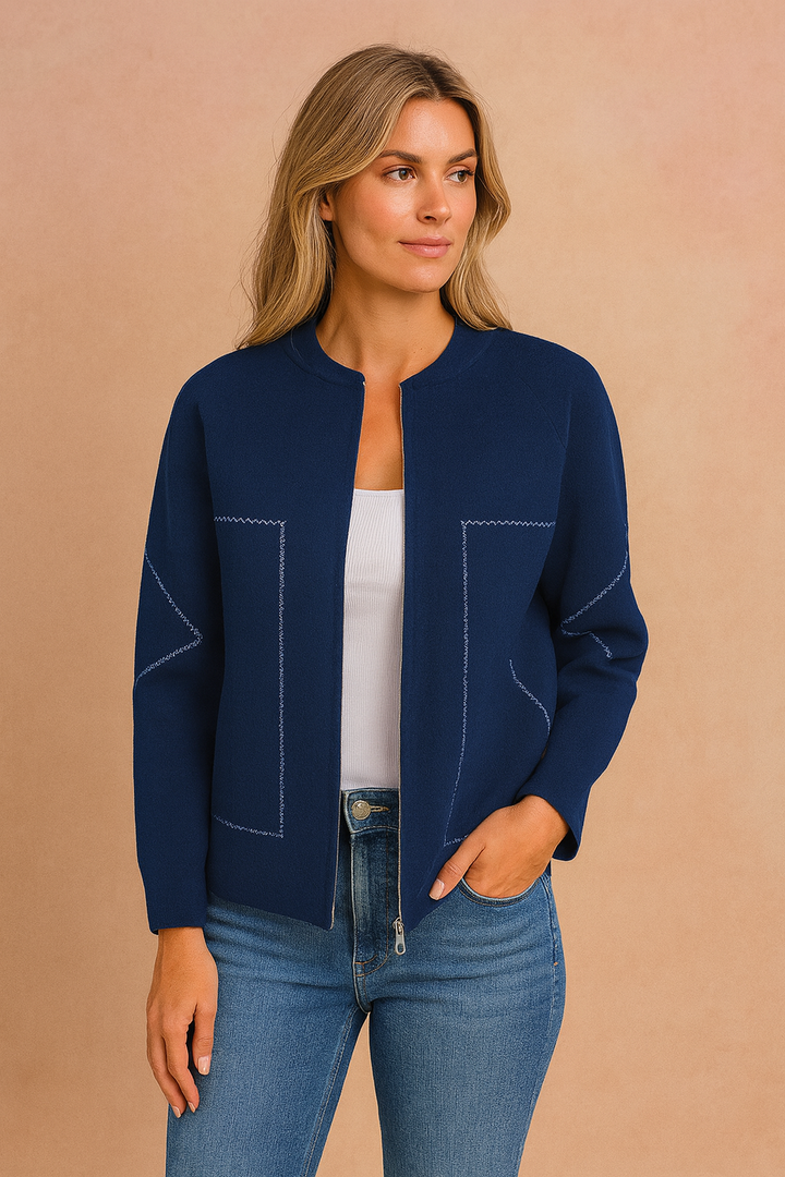 Women's casual jacket with a zipper and decorative stitching 0