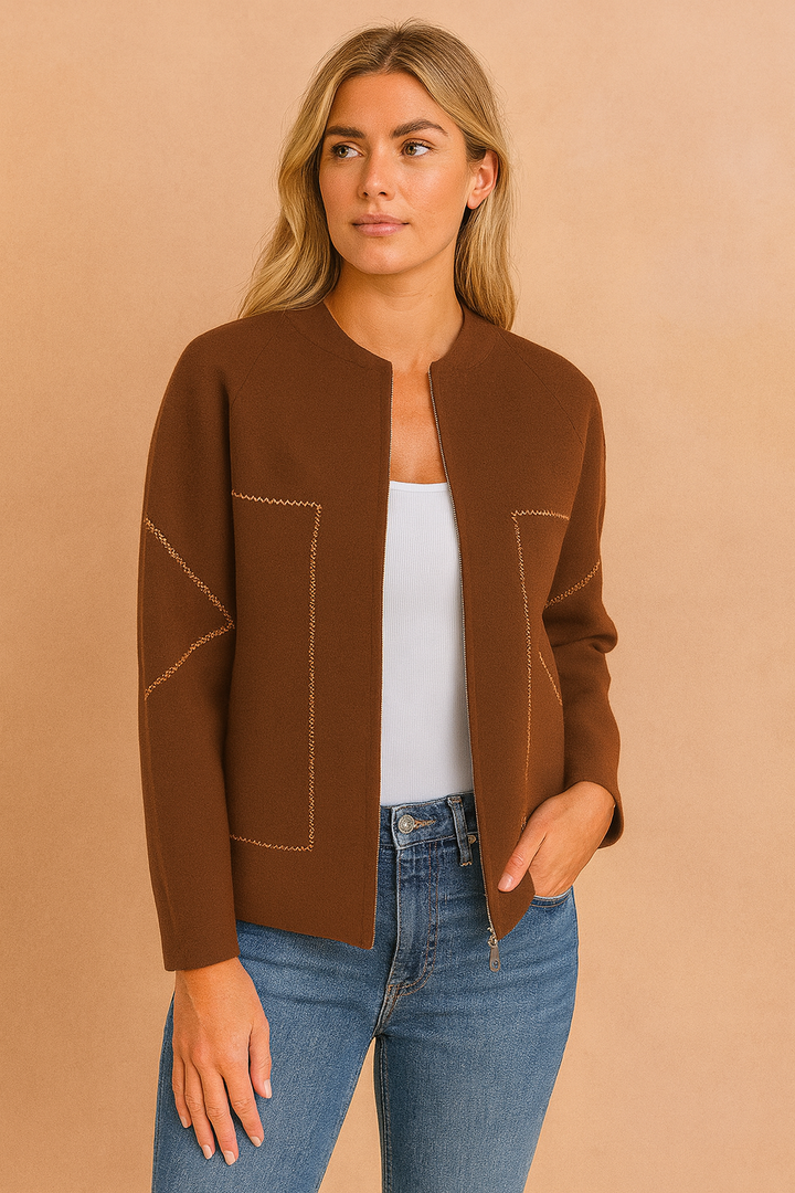 Women's casual jacket with a zipper and decorative stitching 7