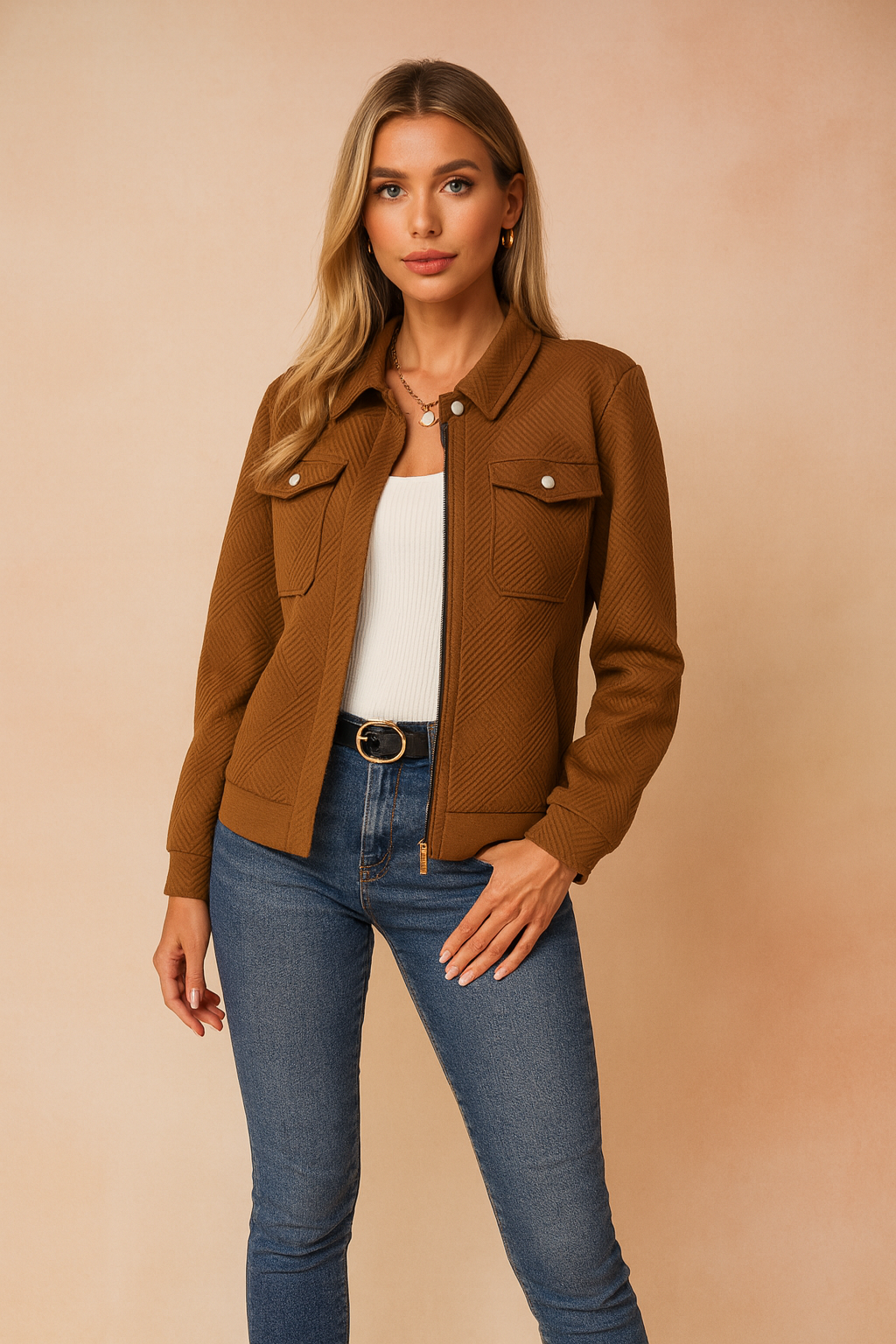 Women's casual winter jacket with pockets and a zipper 0