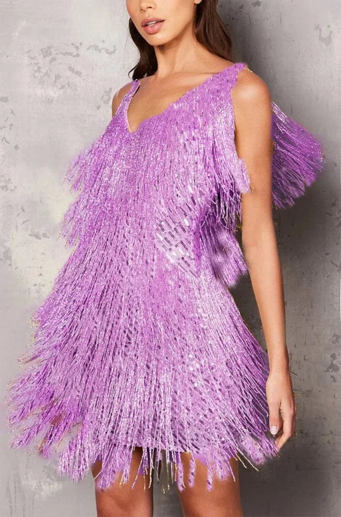 Women's cocktail dress with fringe, feathers and sequins | New Year 0