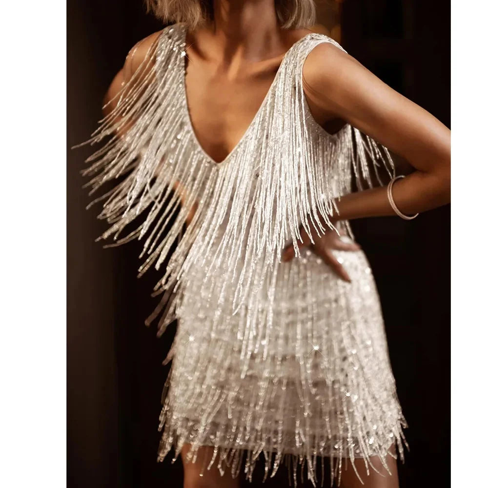 Women's cocktail dress with fringe, feathers and sequins | New Year 2