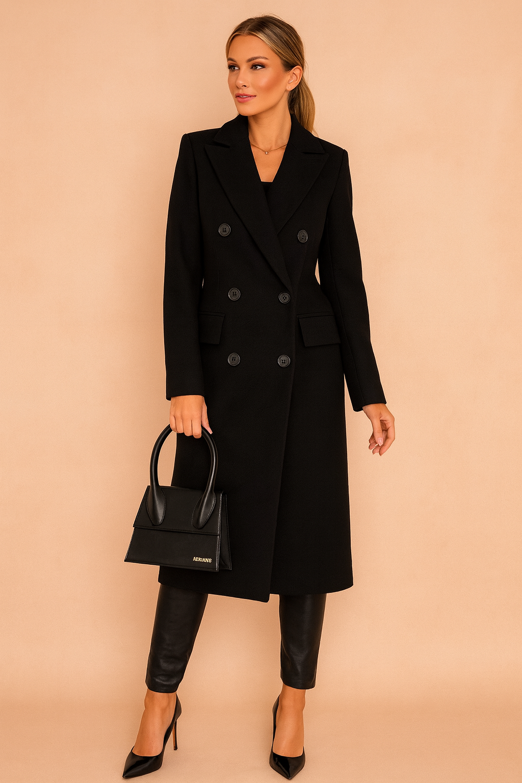 Women's elegant double-breasted winter coat with pockets 2