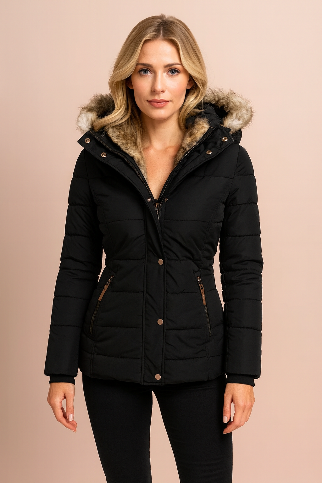 Women's quilted winter jacket with a hood, insulated 2