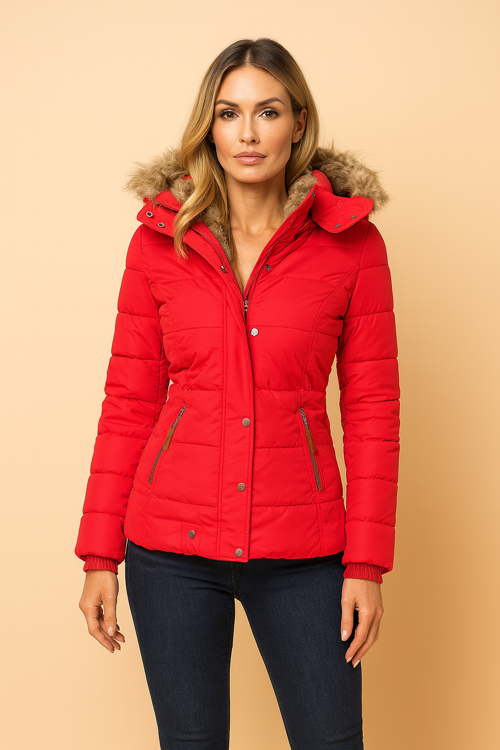 Women's quilted winter jacket with a hood, insulated 5