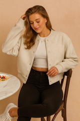 Women's short casual winter jacket with buttons 1