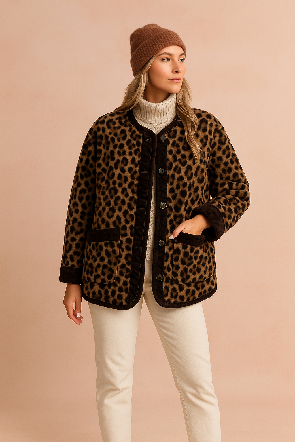 Women's winter jacket with a leopard print, fashionable for everyday wear 1
