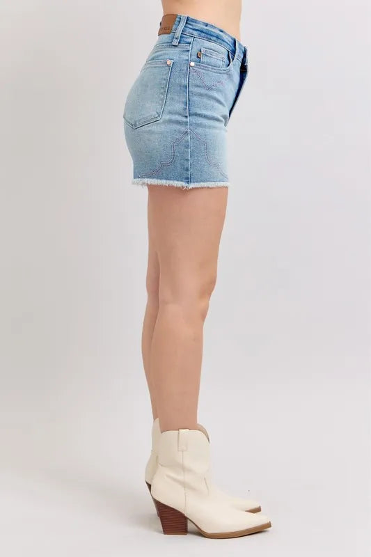 Womens Denim Shorts - High Waist Embroidered Cut Off Jean Shorts for Trendy Summer Style 6