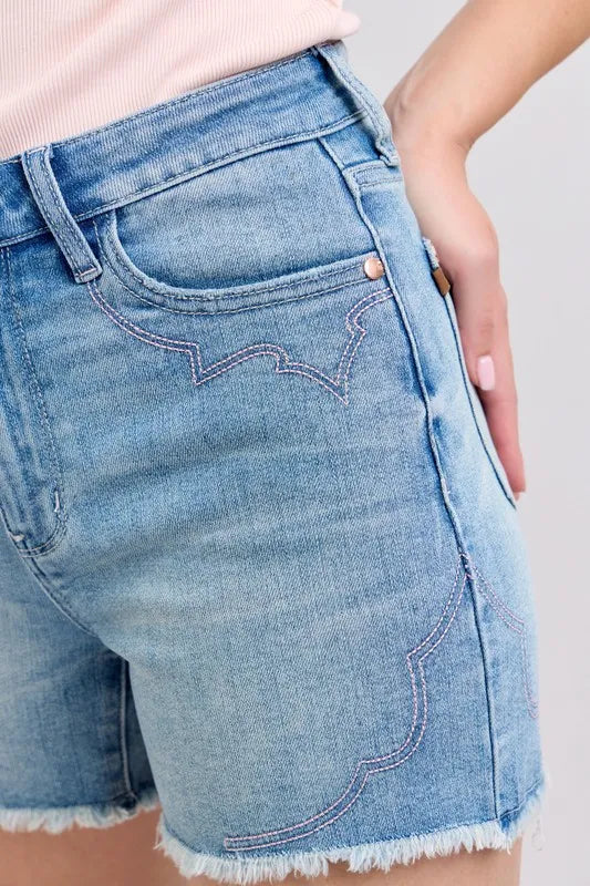 Womens Denim Shorts - High Waist Embroidered Cut Off Jean Shorts for Trendy Summer Style 8