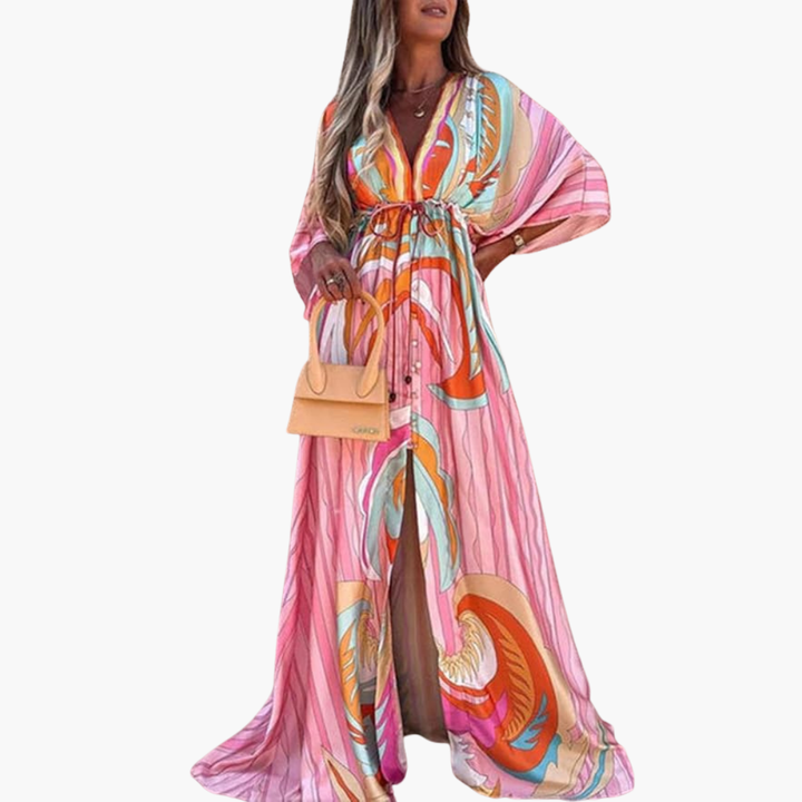 Womens Dress - Colorful Floral Print Summer Maxi Dress for Stylish Occasions 1