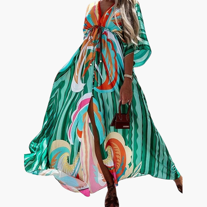 Womens Dress - Colorful Floral Print Summer Maxi Dress for Stylish Occasions 7