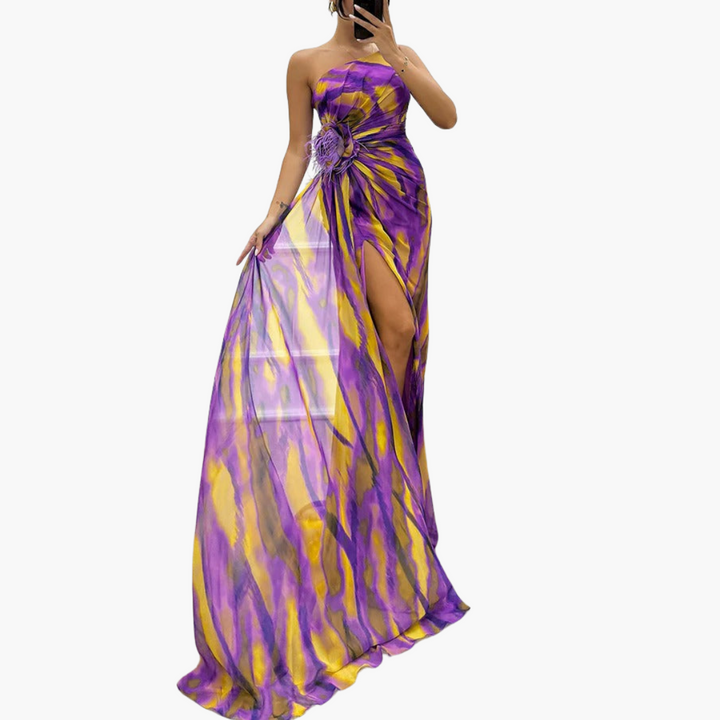 Womens Dress - Elegant One Shoulder Maxi Summer Dress in Vibrant Multicolor Print 11