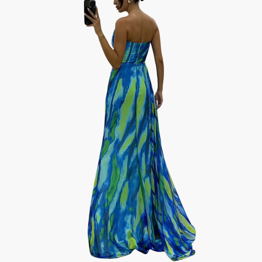 Womens Dress - Elegant One Shoulder Maxi Summer Dress in Vibrant Multicolor Print 6