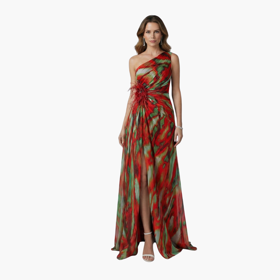 Womens Dress - Elegant One Shoulder Maxi Summer Dress in Vibrant Multicolor Print 8