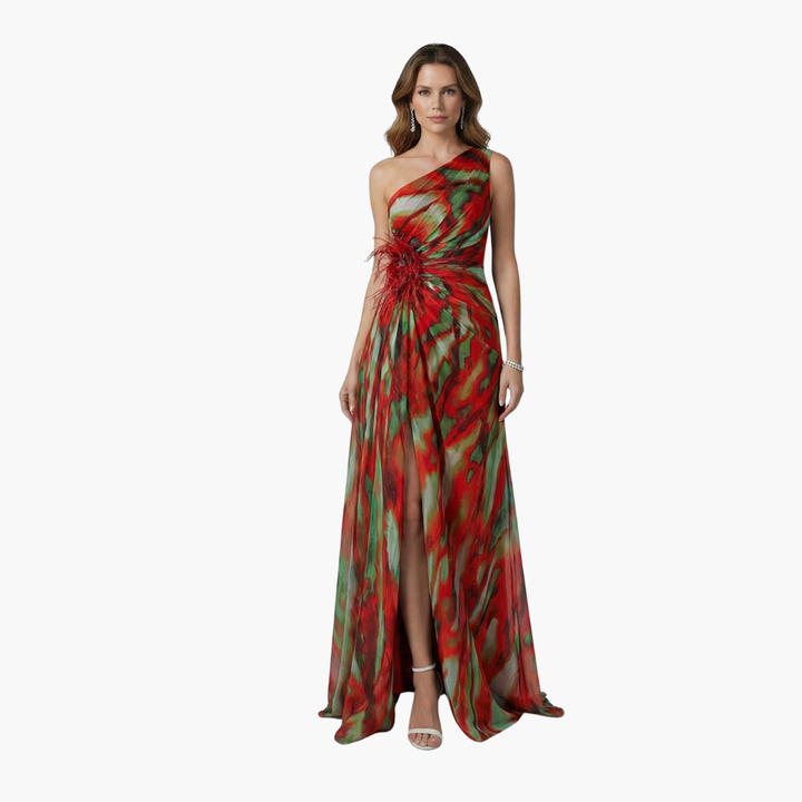 Womens Dress - Elegant One Shoulder Maxi Summer Dress in Vibrant Multicolor Print 8