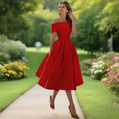 Womens Dress - Elegant Strapless Midi Summer Dress for Wedding Guests & Cocktail Events 15