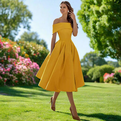 Womens Dress - Elegant Strapless Midi Summer Dress for Wedding Guests & Cocktail Events 18
