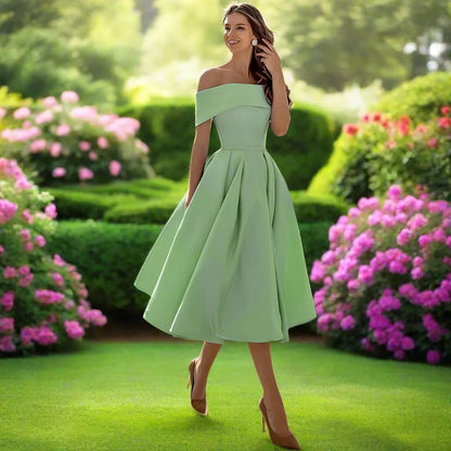 Womens Dress - Elegant Strapless Midi Summer Dress for Wedding Guests & Cocktail Events 7