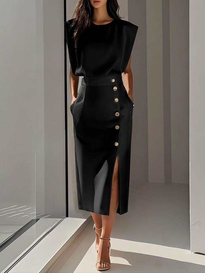 Womens Dress - Sophisticated Round Neck Midi Dress for Formal and Versatile Style 7