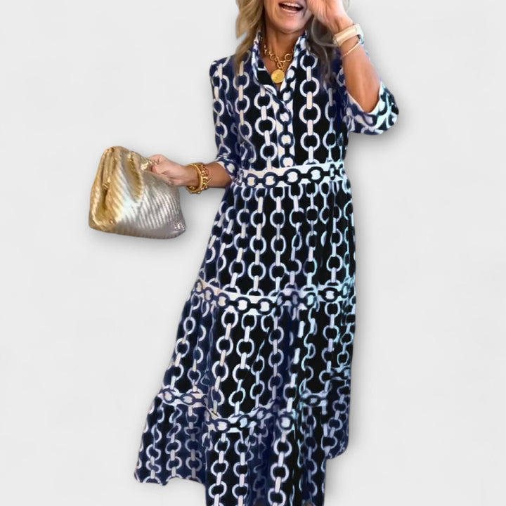 Womens Summer Dress - Elegant Midi Dress with Chain Pattern, Flattering Tiered Skirt, Versatile for Every Occasion 1