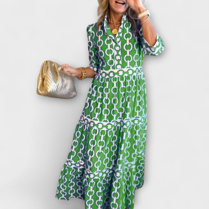 Womens Summer Dress - Elegant Midi Dress with Chain Pattern, Flattering Tiered Skirt, Versatile for Every Occasion 2