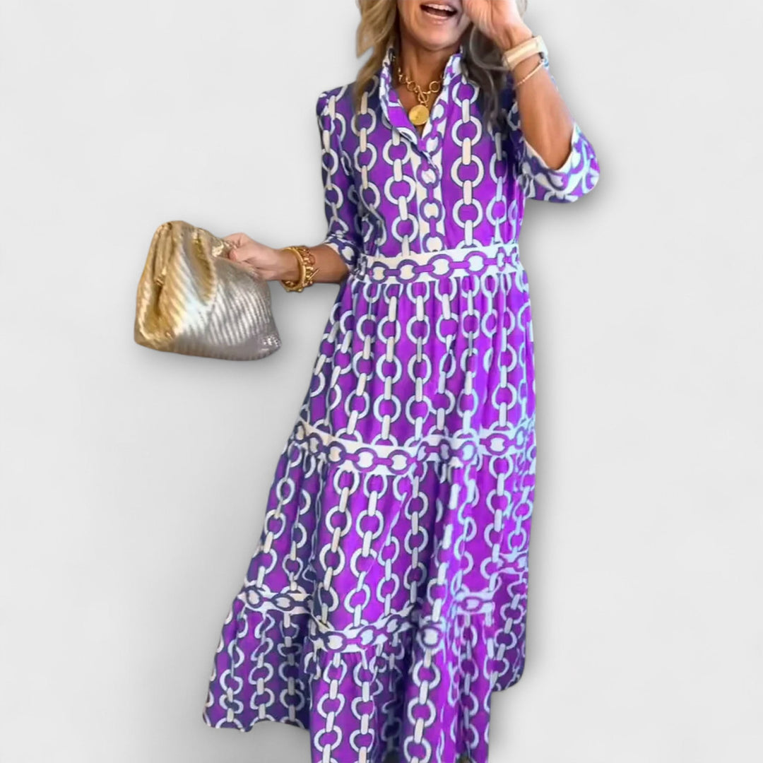Womens Summer Dress - Elegant Midi Dress with Chain Pattern, Flattering Tiered Skirt, Versatile for Every Occasion 3