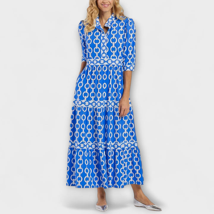 Womens Summer Dress - Elegant Midi Dress with Chain Pattern, Flattering Tiered Skirt, Versatile for Every Occasion 5
