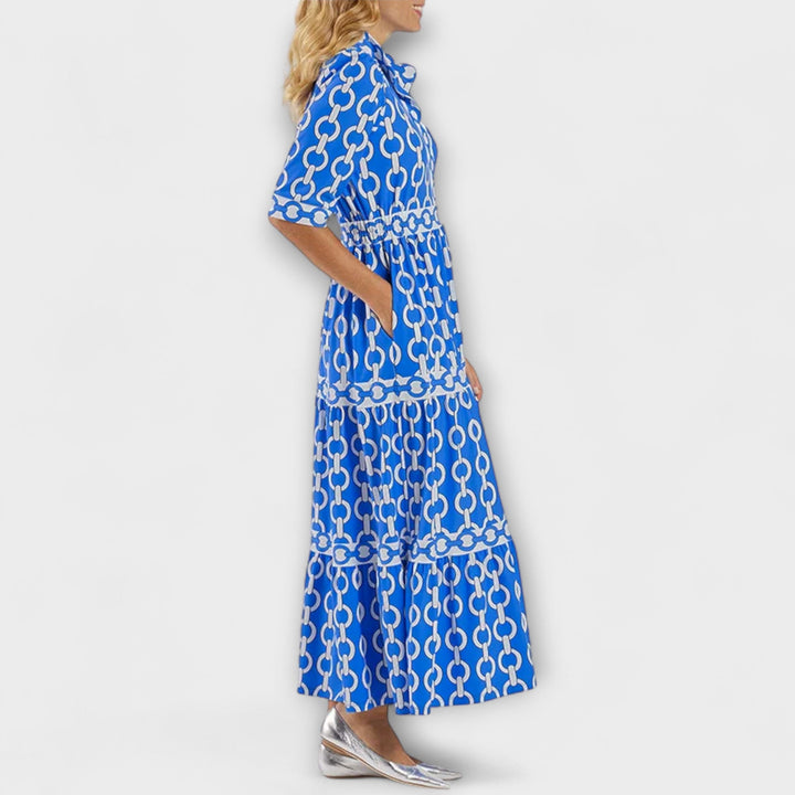 Womens Summer Dress - Elegant Midi Dress with Chain Pattern, Flattering Tiered Skirt, Versatile for Every Occasion 6