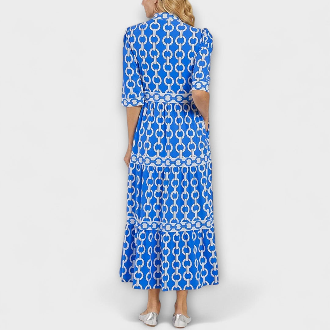 Womens Summer Dress - Elegant Midi Dress with Chain Pattern, Flattering Tiered Skirt, Versatile for Every Occasion 7