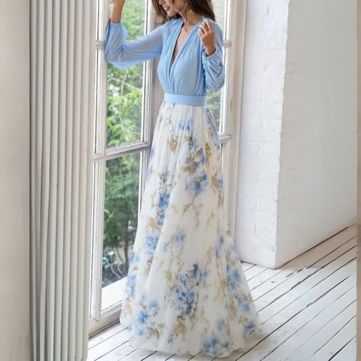 Womens Wedding Guest Dress - Elegant Floral Maxi Dress with V-Neck for Summer Events 2