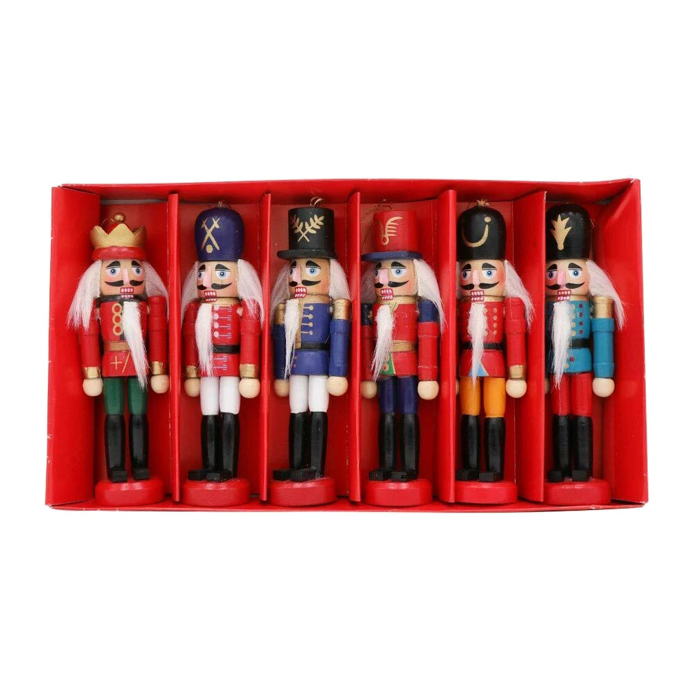 WoodSplendor | Set of 6 Mini Nutcracker Ornaments for Tree Decor 0