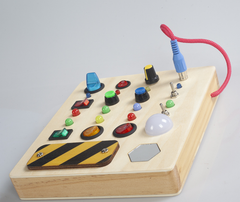 Wooden Montessori Busy Board for Kids – Interactive Sensory Toy with Lights, Buttons, and Switches 2