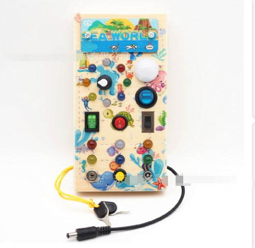 Wooden Montessori LED Activity Board – Educational Toy for Toddlers with 15 Lights and 9 Interactive Switches 0