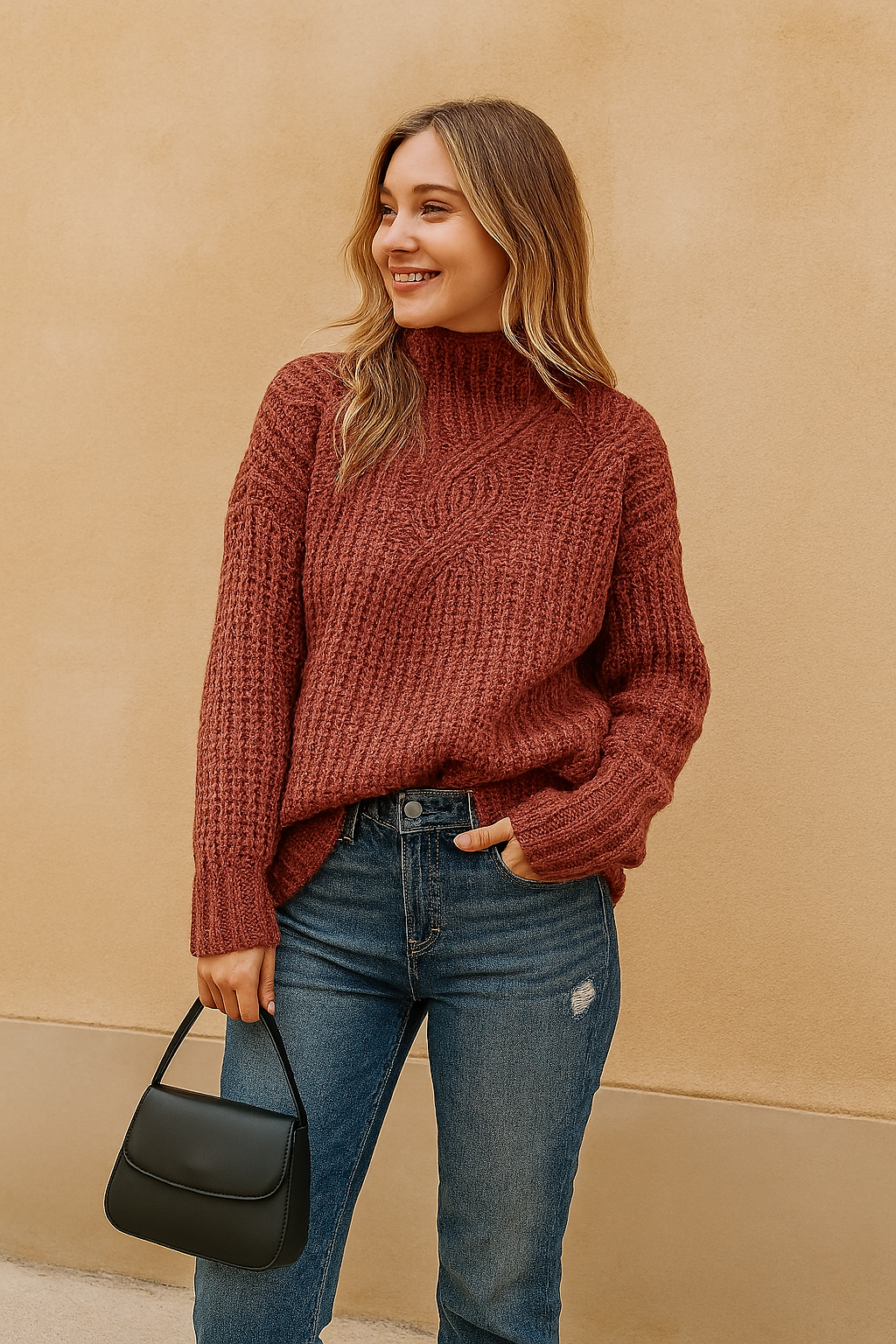 Zosia | Cable-knit turtleneck sweater with 3D texture 2