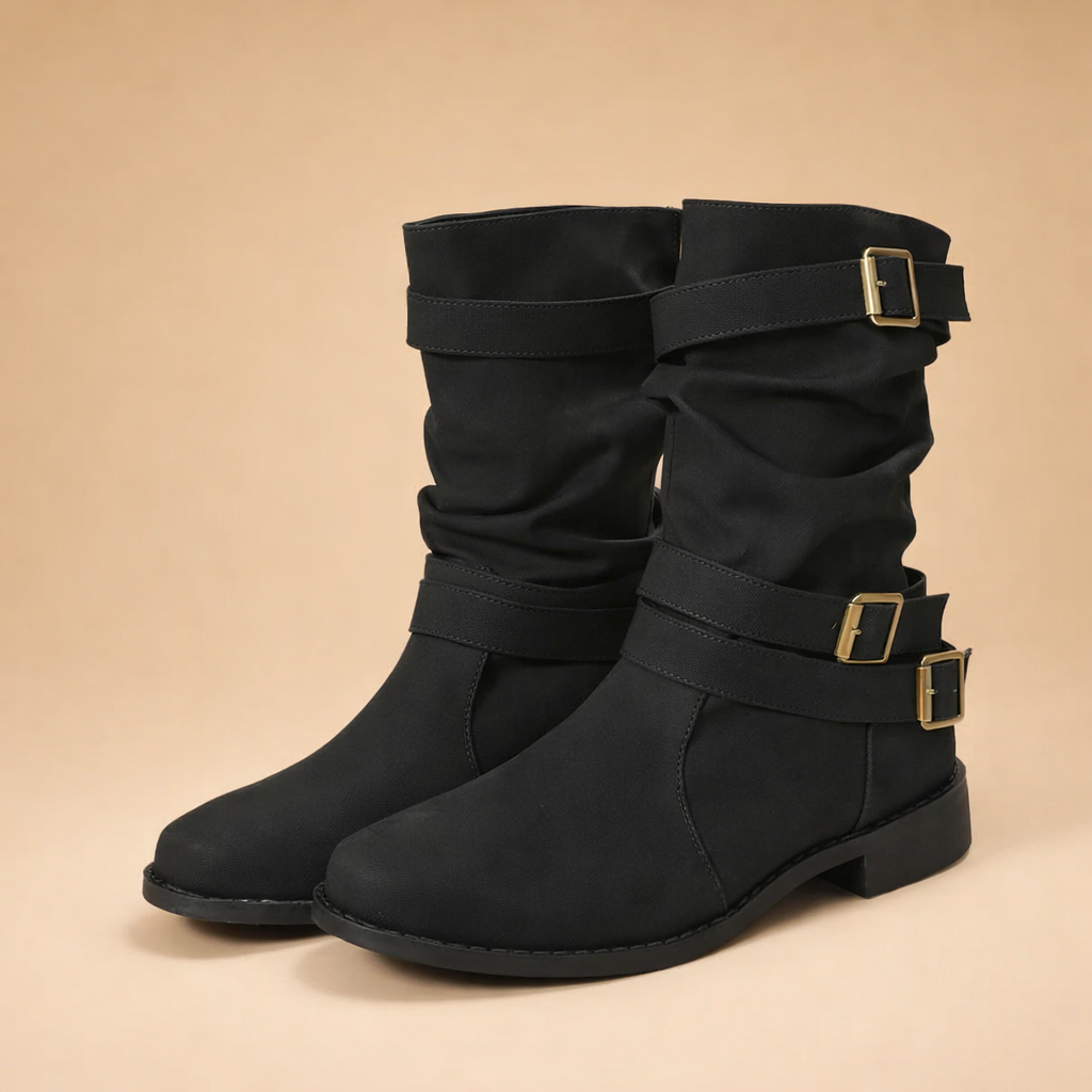 Sophia | Women's Buckle Strap Mid-Calf Boots