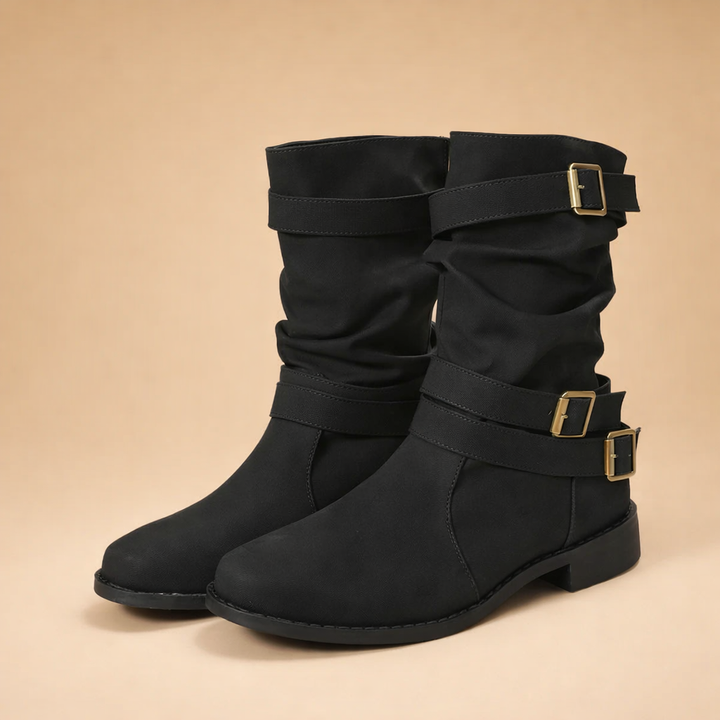 Sophia | Women's Buckle Strap Mid-Calf Boots
