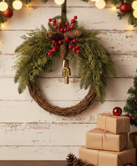Farmhouse Christmas Wreath, Boho Wreath, Holiday Wreath