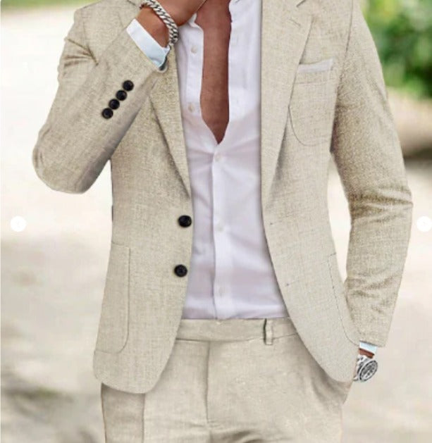 Men's Black Suit Set - Stylish Two-Piece Blazer and Pants for Weddings, Groomsmen, and Formal Occasions