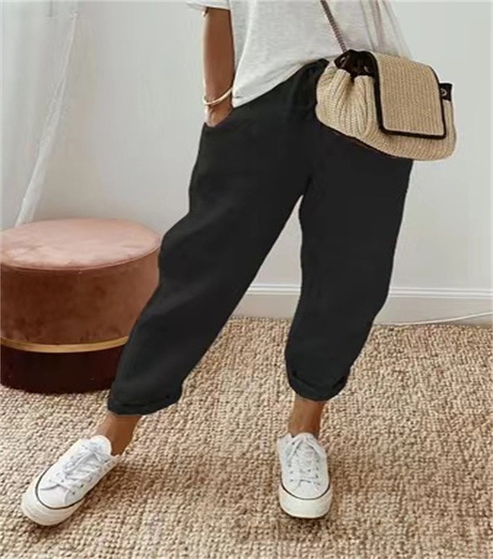 Women's High Waist Wrap Trousers Cropped Tapered with Bow Waistband