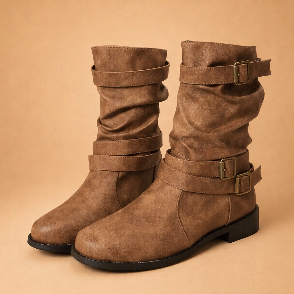 Sophia | Women's Buckle Strap Mid-Calf Boots