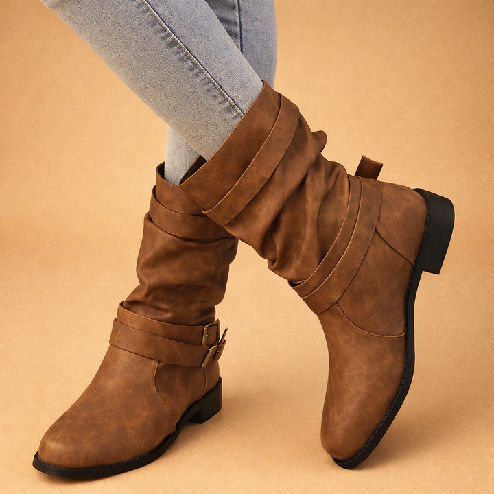 Sophia | Women's Buckle Strap Mid-Calf Boots