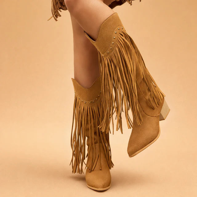 Patrycja | Women's Mid-Calf Cowboy Boots with Fringes