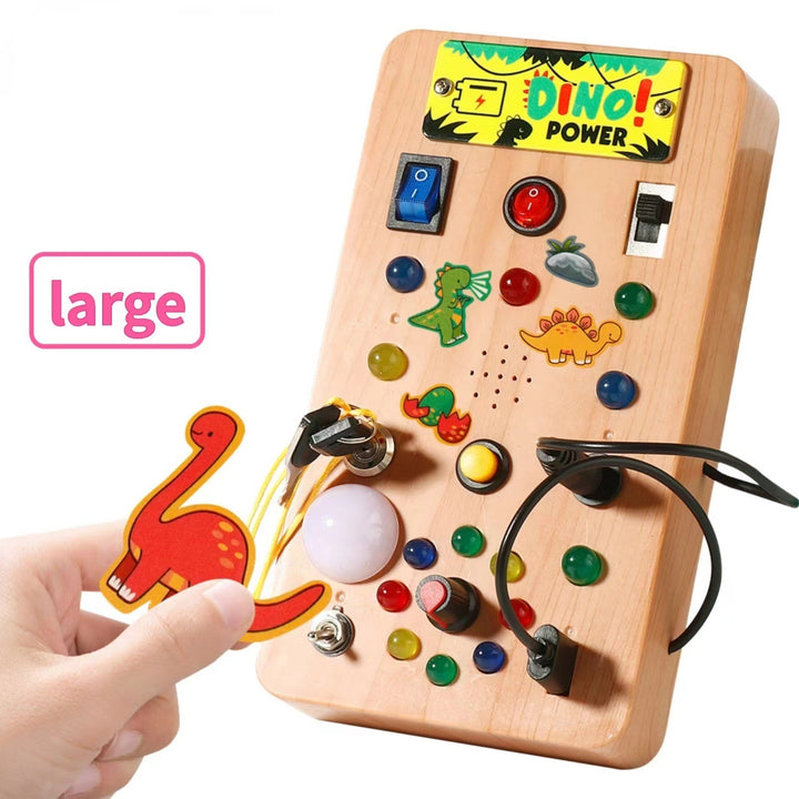 Tableau d'activités Montessori en bois avec LED – Jouet éducatif pour tout-petits avec 15 lumières et 9 interrupteurs interactifs