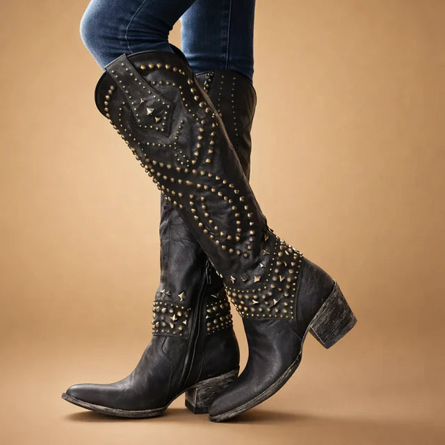 Savrina | Women’s Vintage Knee-High Cowboy Boots for Western Style