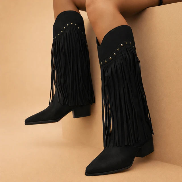 Patrycja | Women's Mid-Calf Cowboy Boots with Fringes