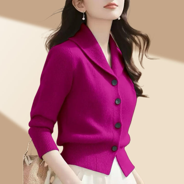 Frieda | Women's Knit Cardigan with Lapel Collar and Button Front