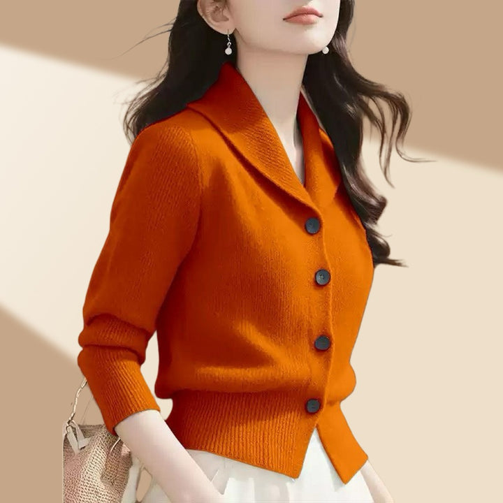 Frieda | Women's Knit Cardigan with Lapel Collar and Button Front