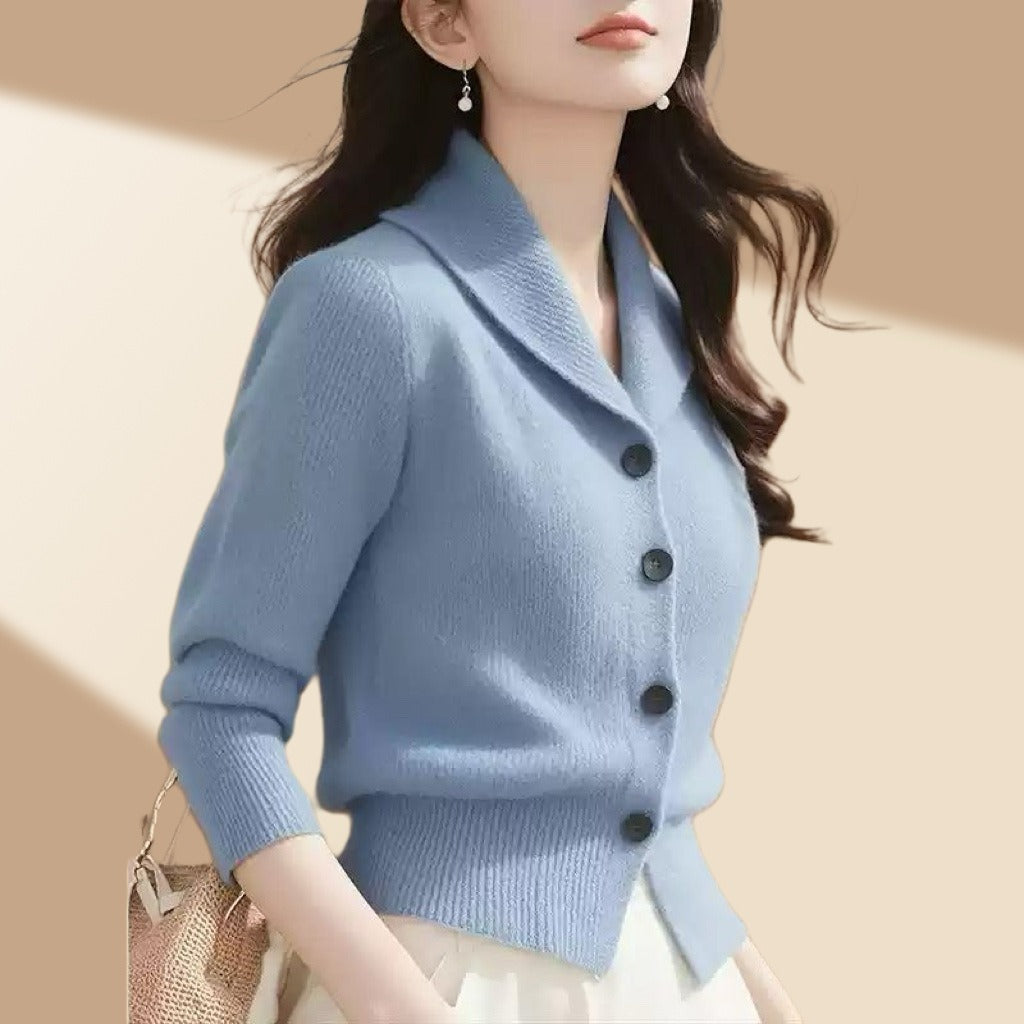 Frieda | Women's Knit Cardigan with Lapel Collar and Button Front