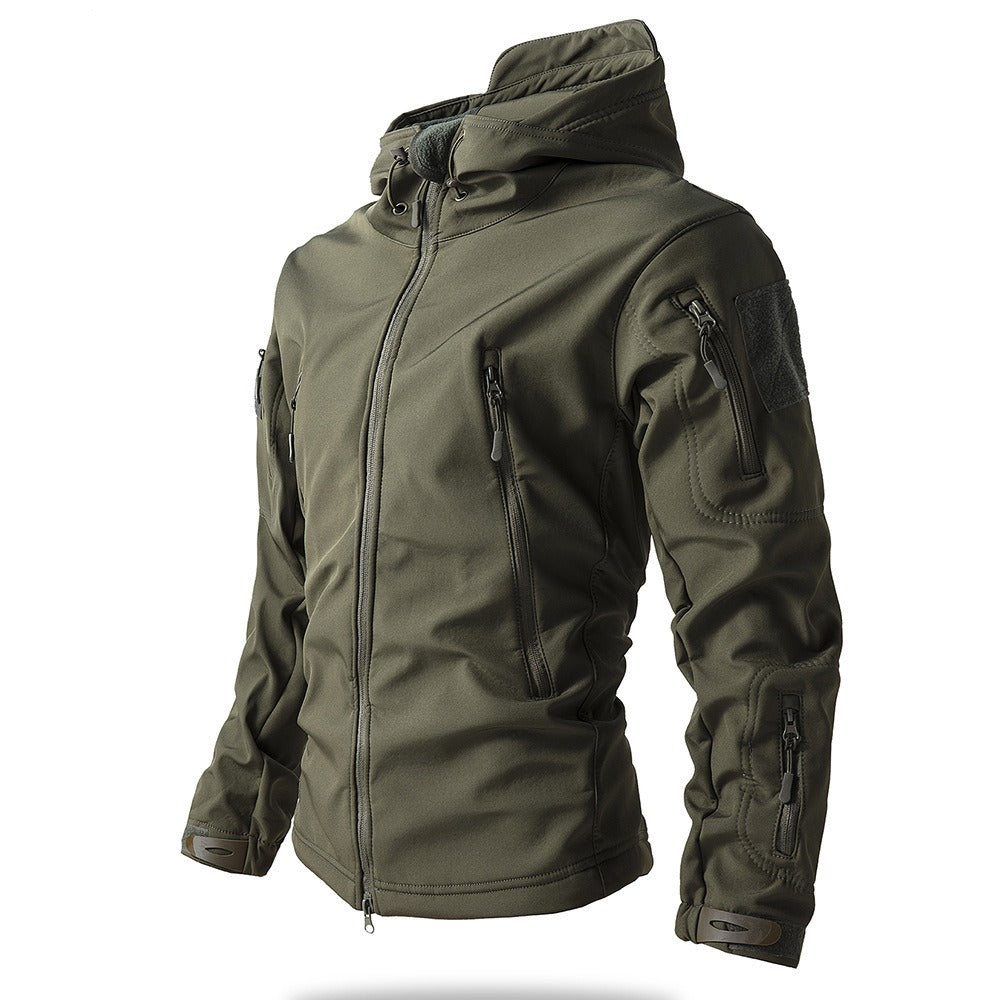 Men's tactical waterproof winter jacket with outdoor hood
